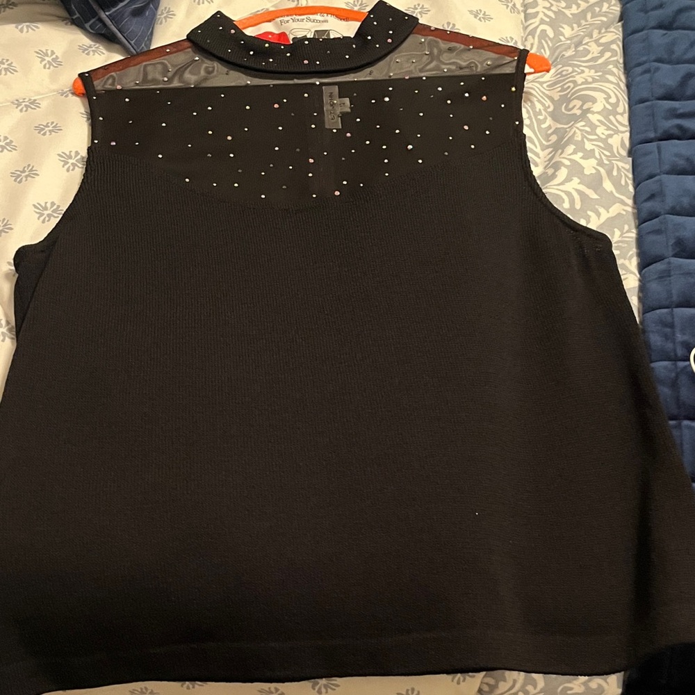 St. John Black Sleeveless Blouse with Sheer and Stud Details make offer!
